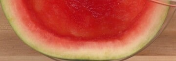 watermelon showing half an inch of pulp to help bond the jello.