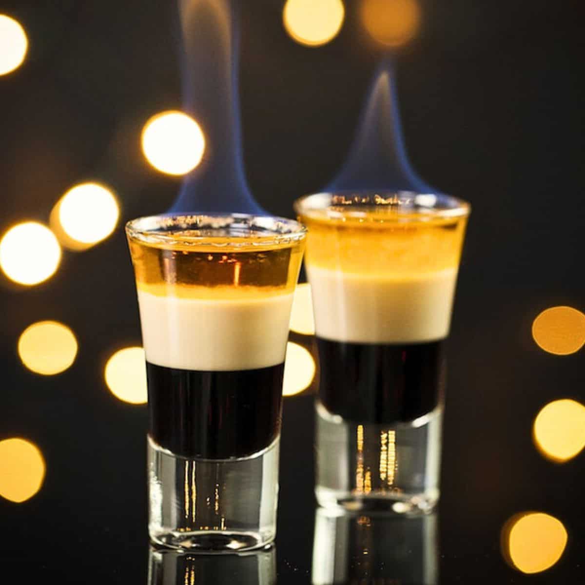Two B-52 layered shots with flaming tops.