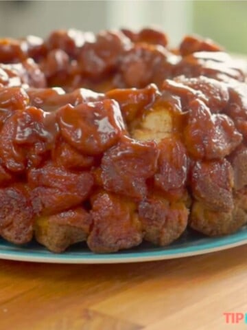 monkey bread on plate with missing piece.