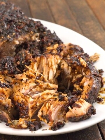 Honey pork roast on platter.